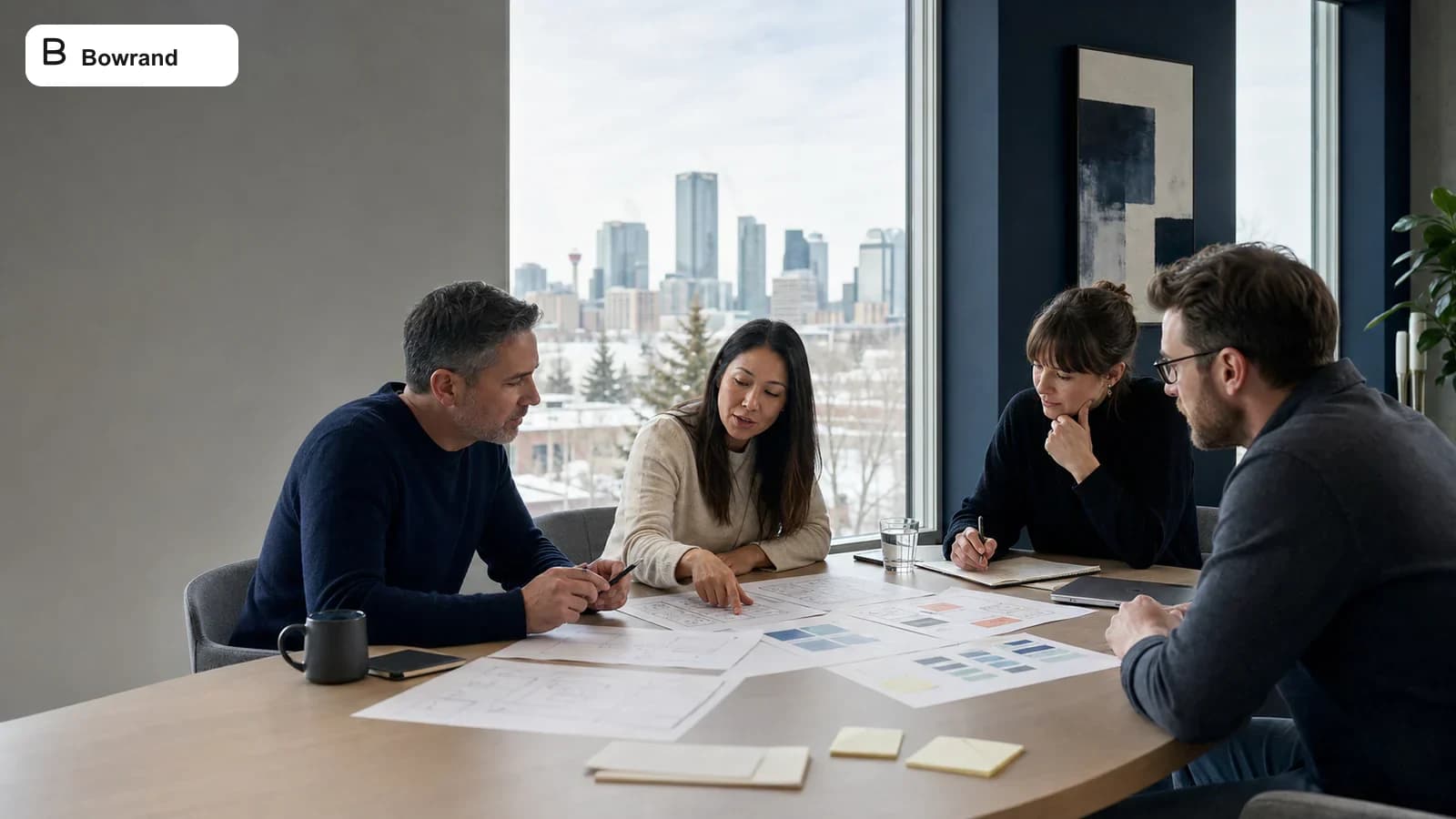 Canadian business leaders and software specialists reviewing a clear product scope architecture and delivery budget