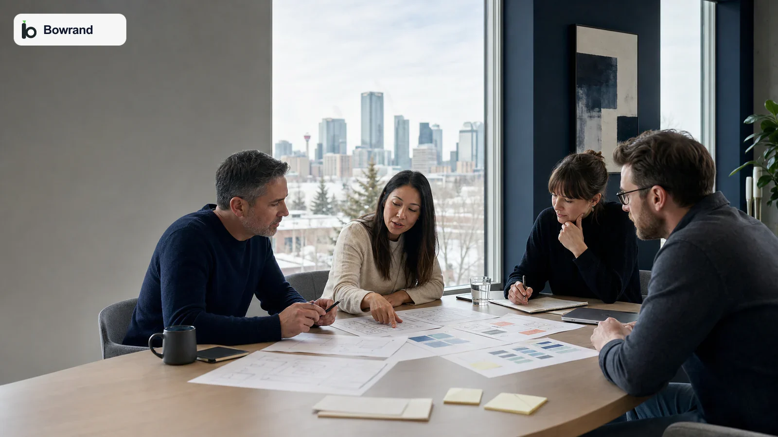 Canadian business leaders and software specialists reviewing a clear product scope architecture and delivery budget
