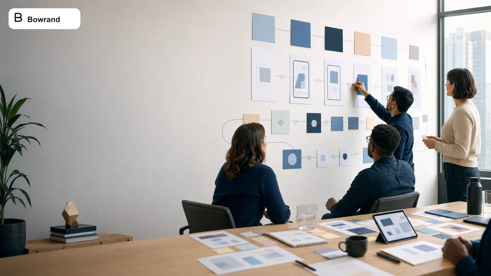 Product team arranging clear software discovery design build test and release stages on a visible timeline