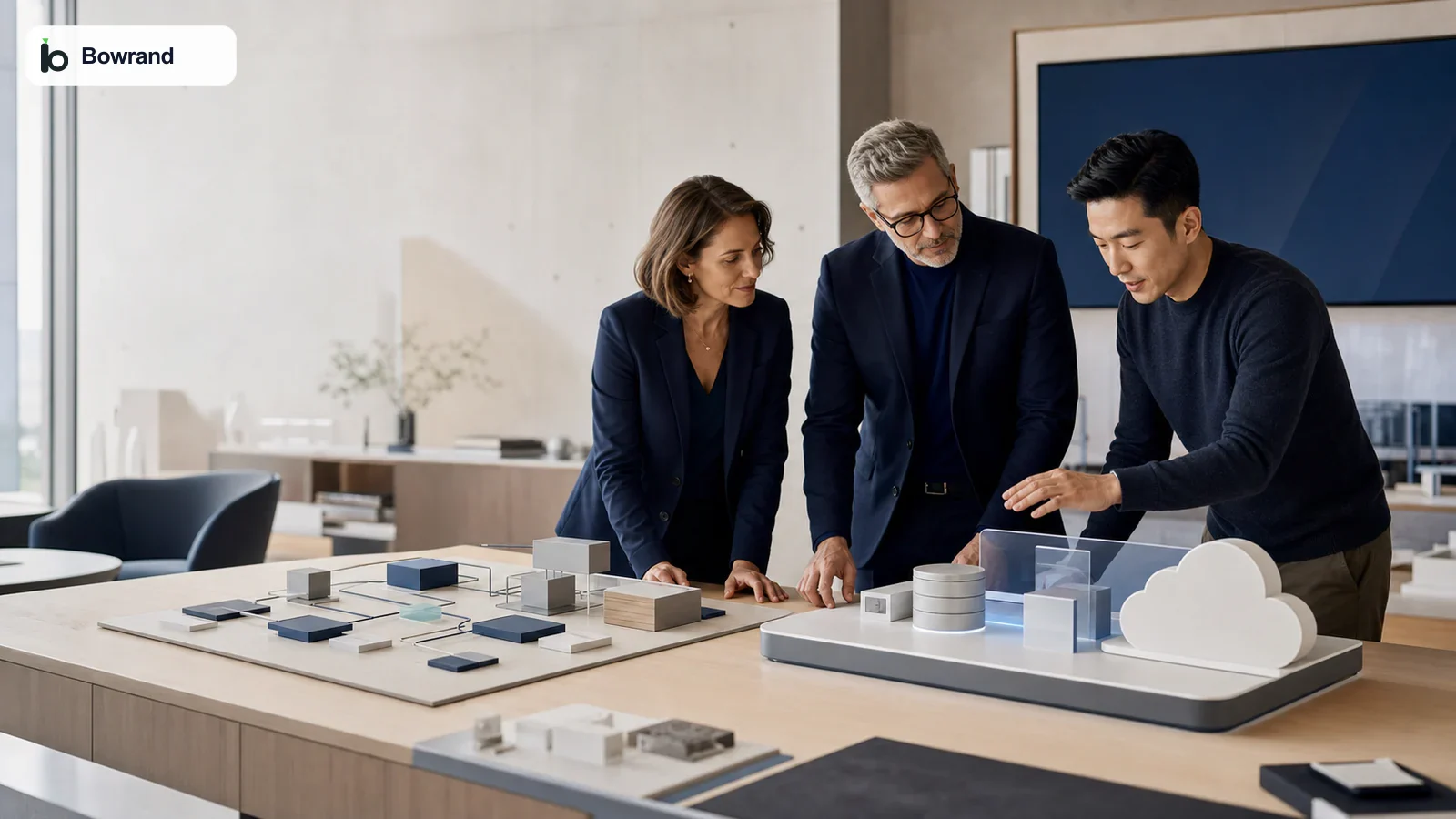 Business team comparing custom software ownership with a subscription software service using clear evidence