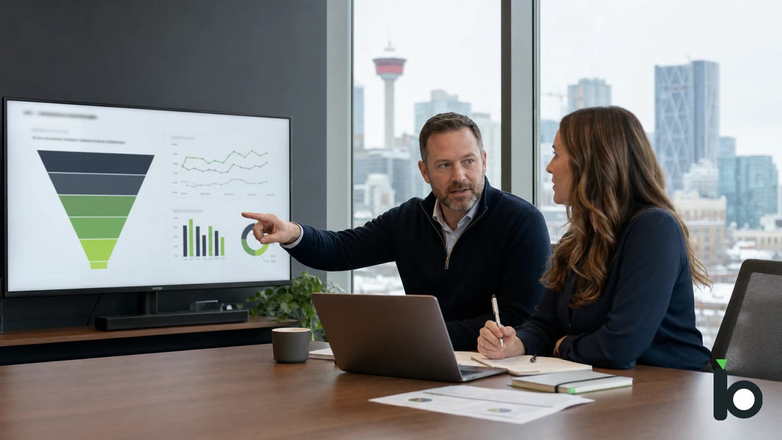 Calgary business owner and analyst reviewing lead measurement and conversion data