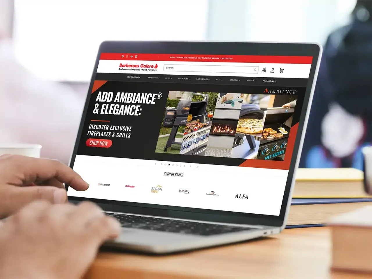 The rebuilt Barbecues Galore website on a laptop