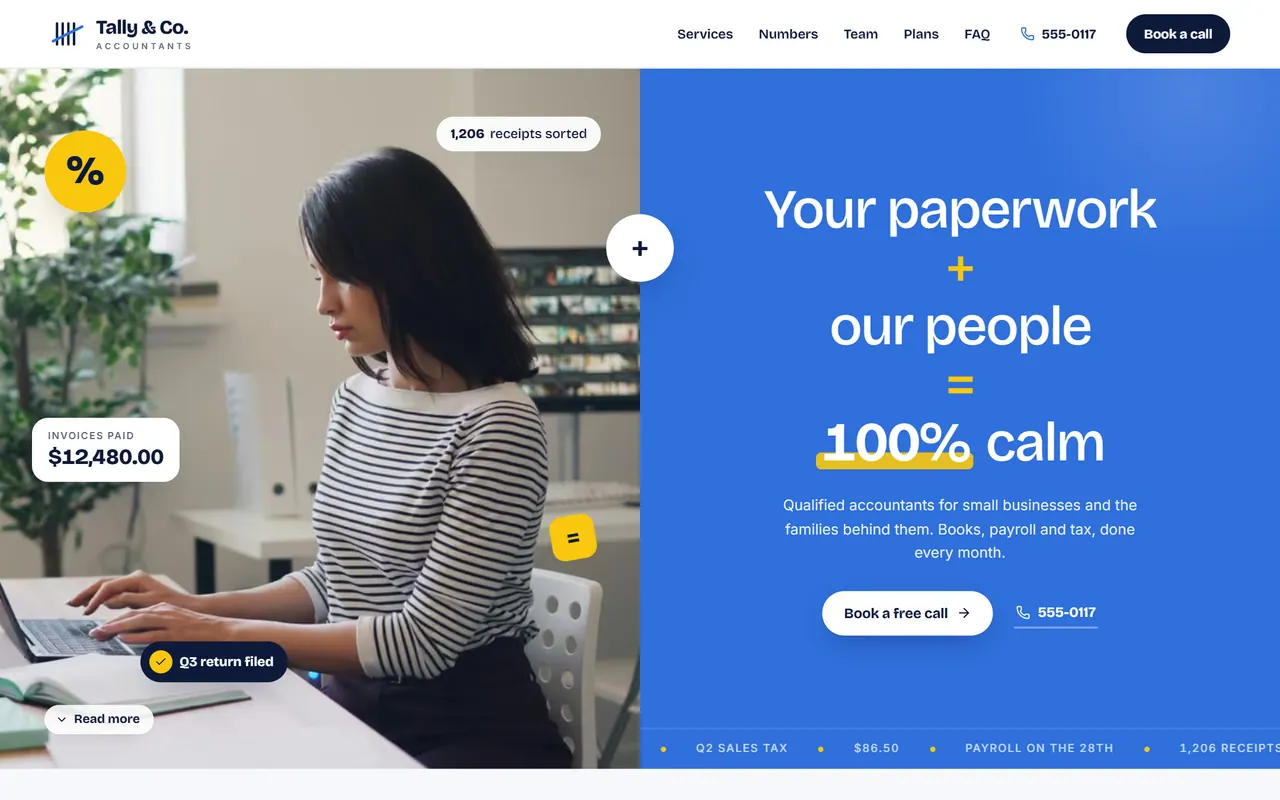 Tally & Co.: the website on a desktop