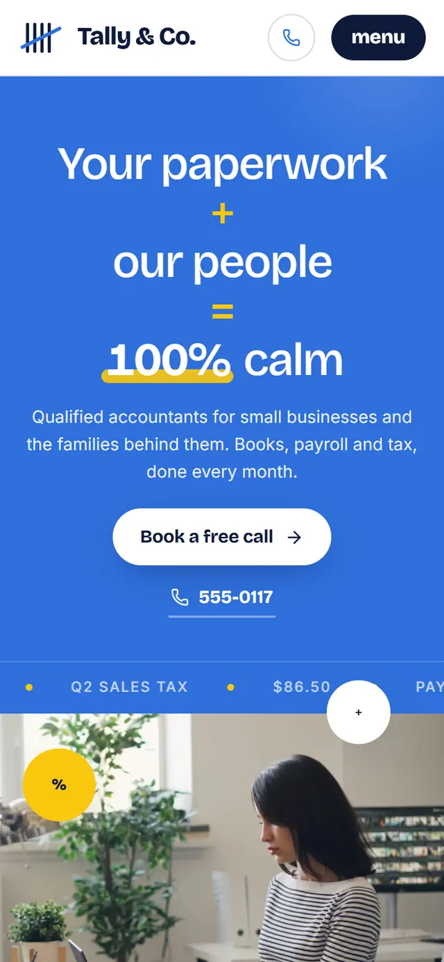 Tally & Co.: the website on a phone