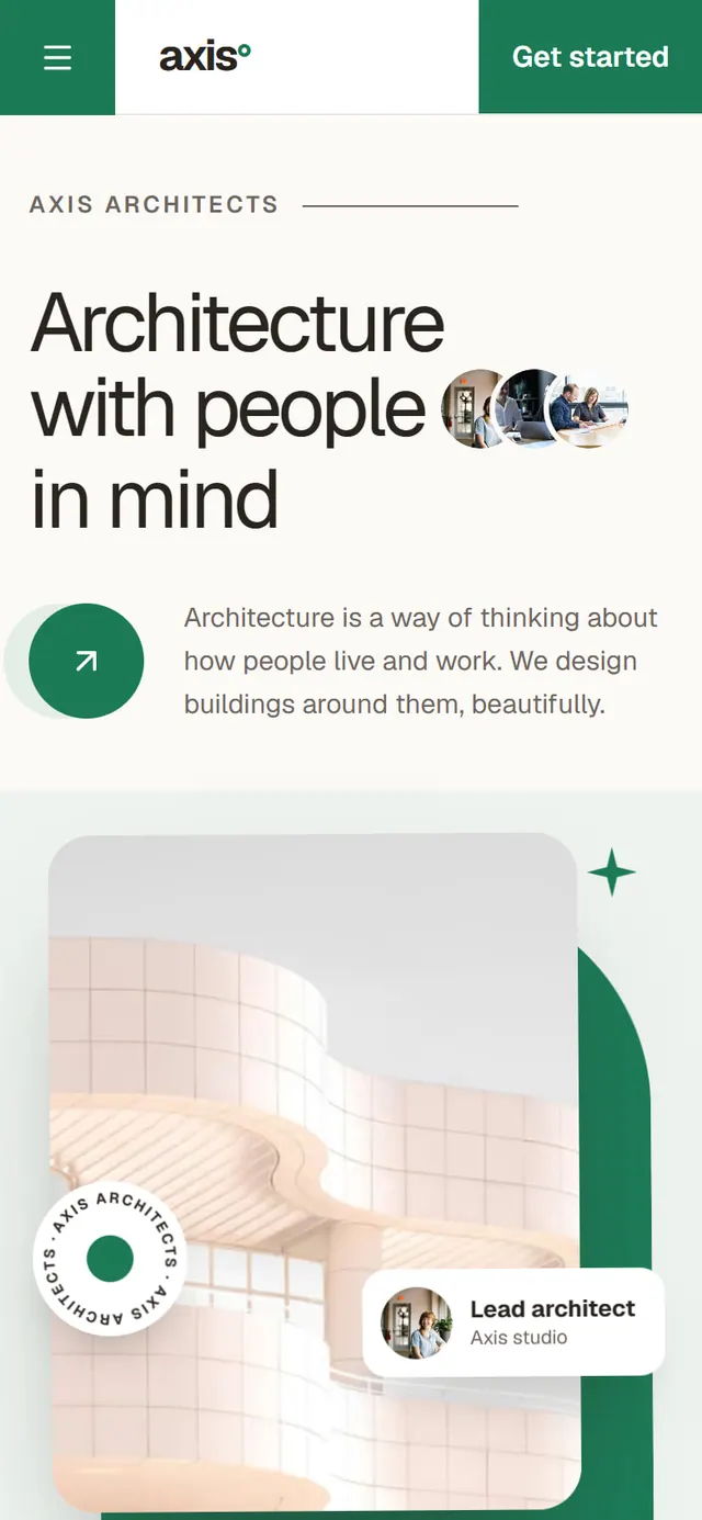 Axis Architects: the website on a phone