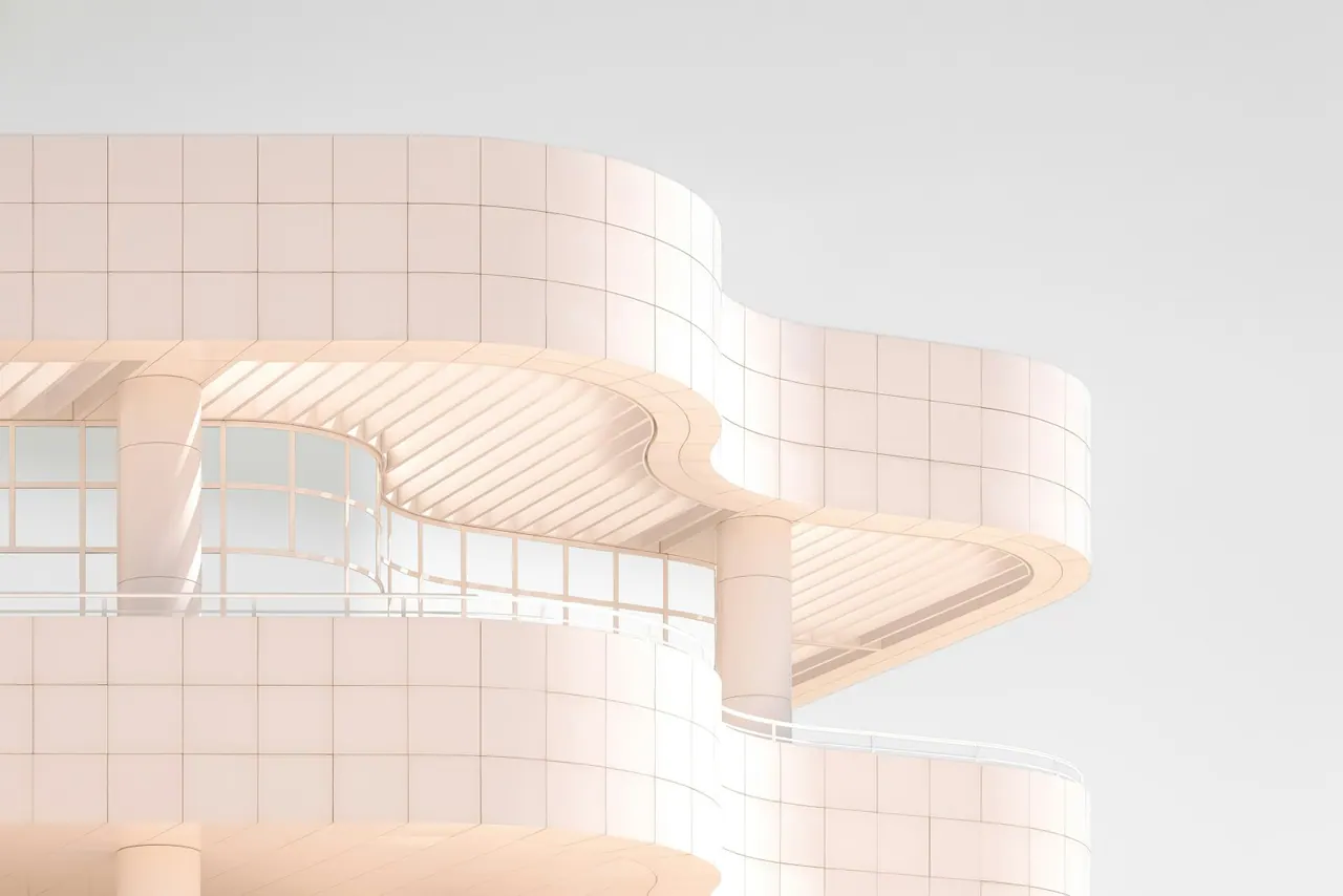 Soft curved white balconies of a modern building