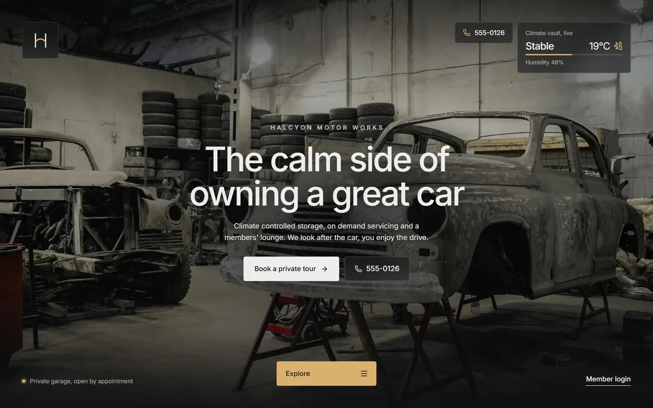 Halcyon Motor Works: the website on a desktop