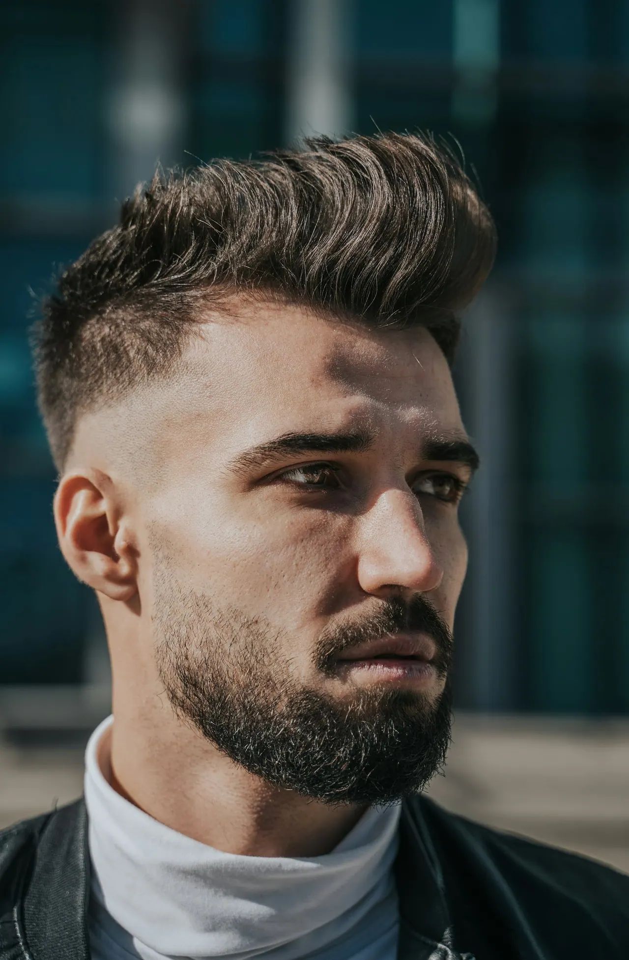 A man with a textured quiff cut with scissors