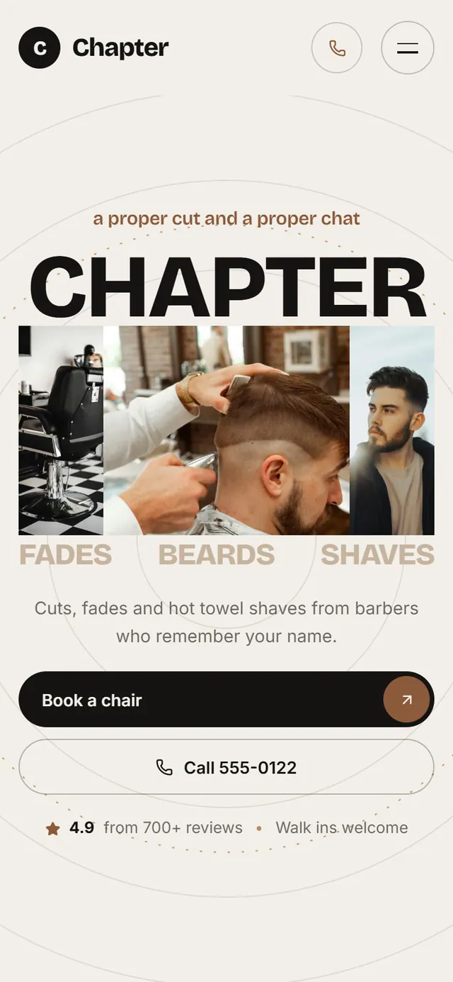 Chapter Barber Co.: the website on a phone