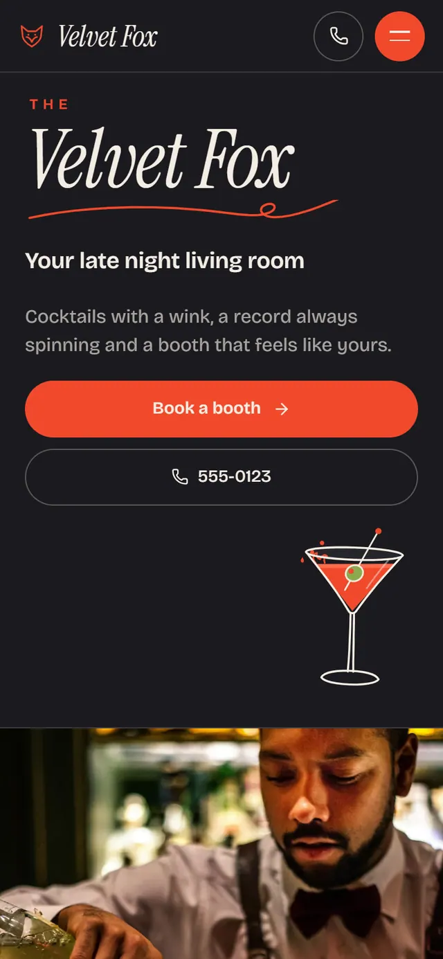 The Velvet Fox: the website on a phone