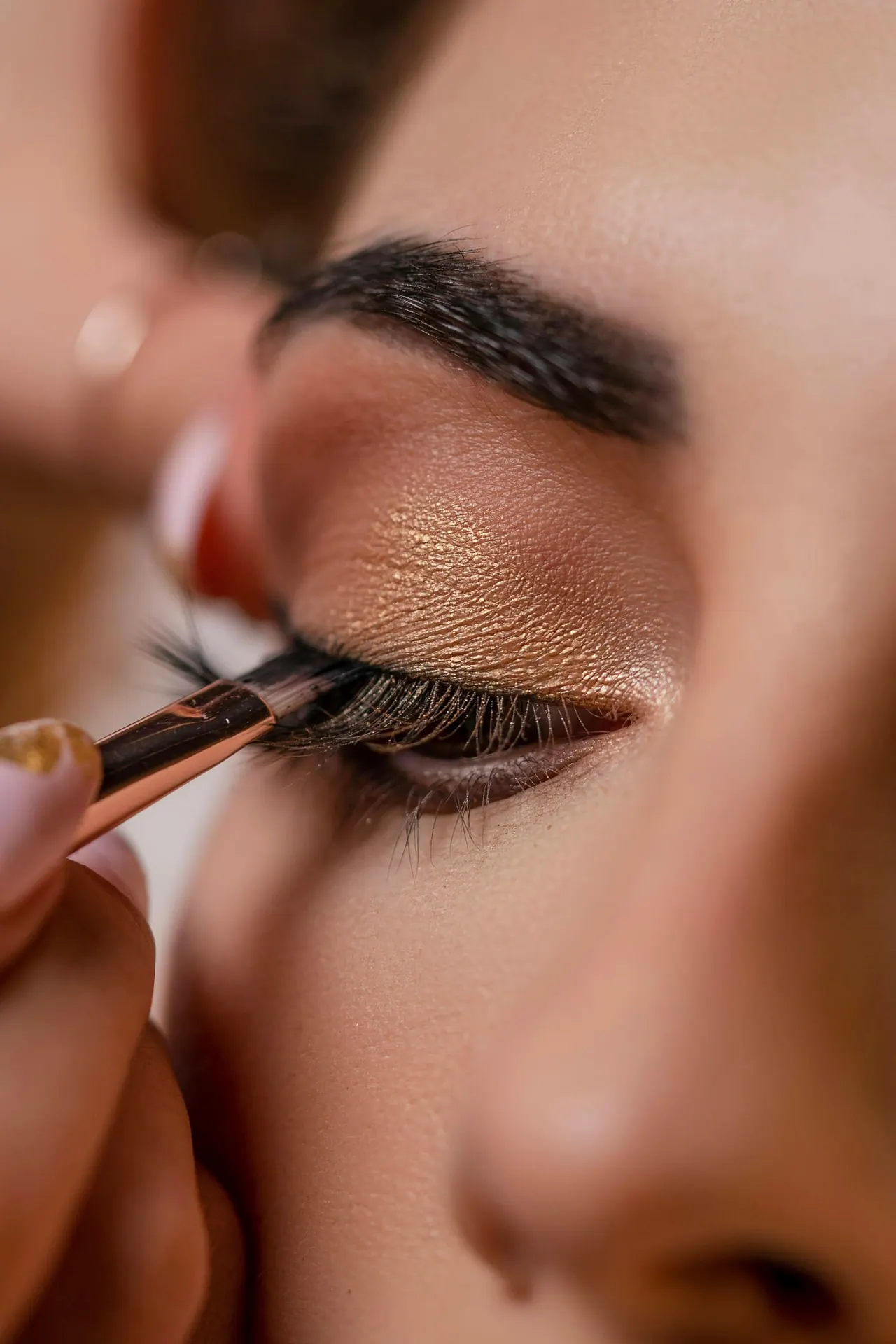A bronze eyeshadow blended close to the lashes with a fine brush