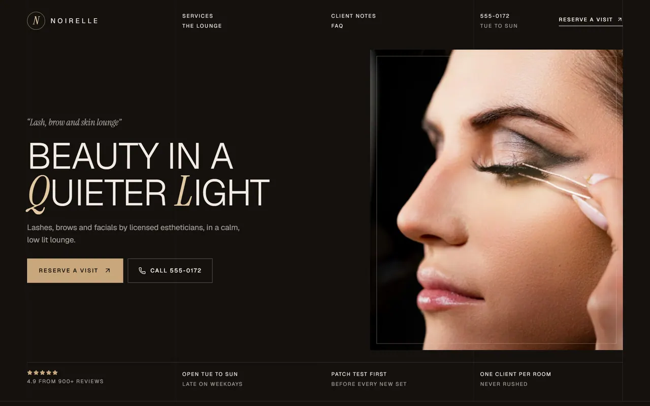 Noirelle Beauty Lounge: the website on a desktop