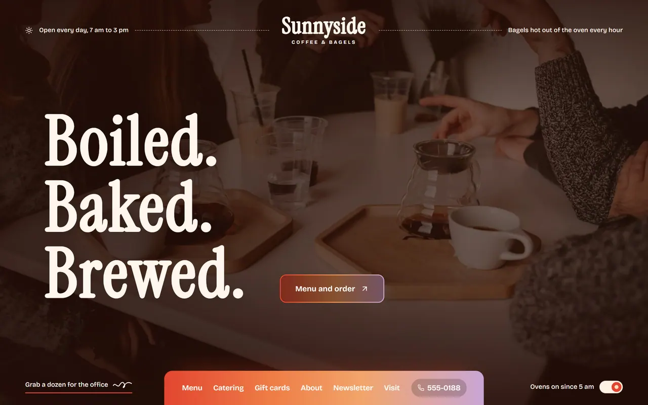 Sunnyside Coffee & Bagels: the website on a desktop
