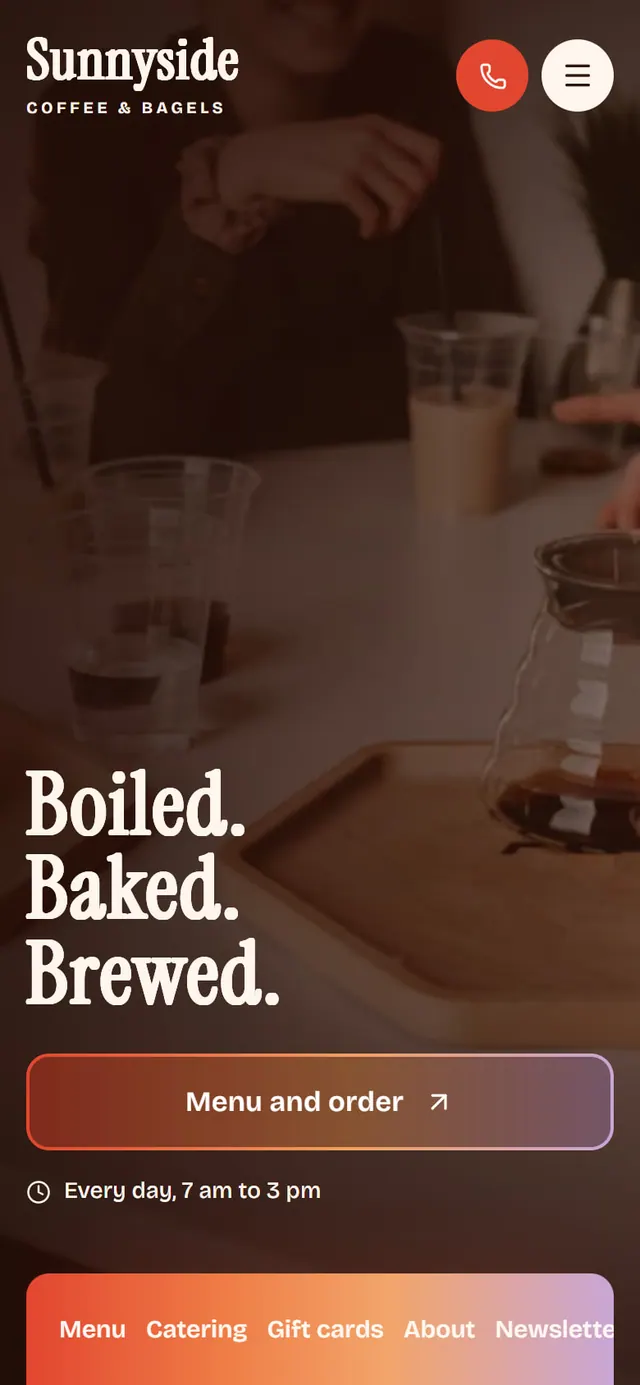 Sunnyside Coffee & Bagels: the website on a phone