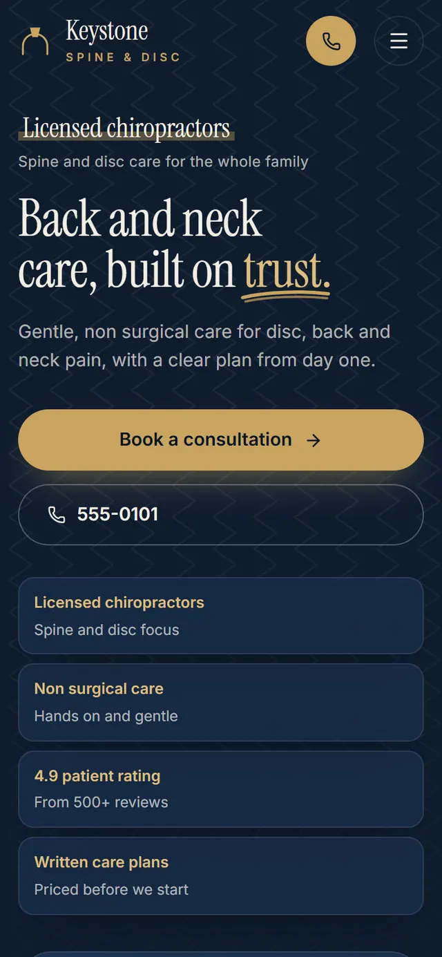 Keystone Spine & Disc: the website on a phone
