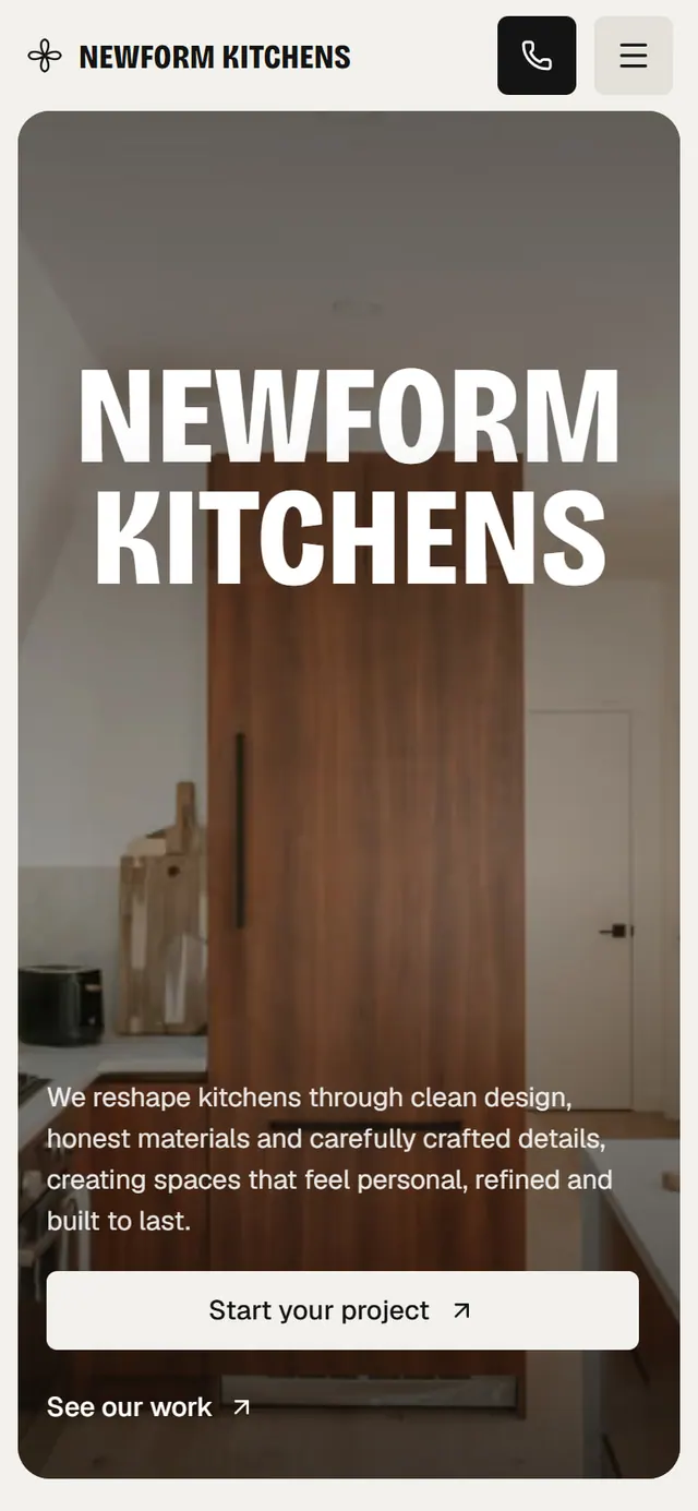 Newform Kitchens: the website on a phone
