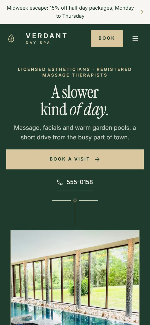 Verdant Day Spa: the website on a phone