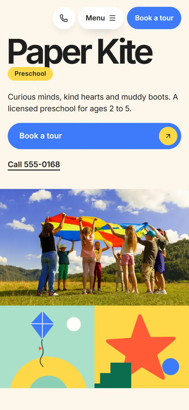 Paper Kite Preschool: the website on a phone