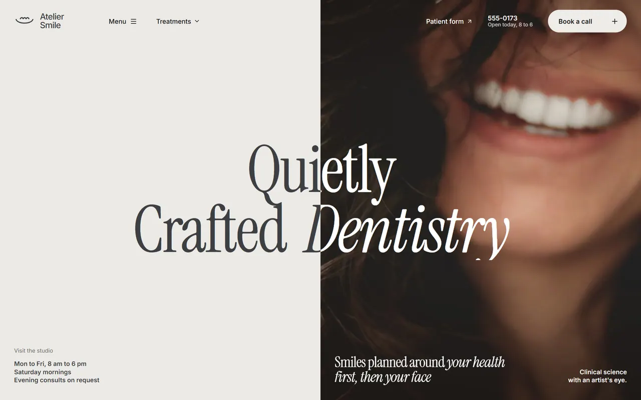Atelier Smile Dentistry: the website on a desktop