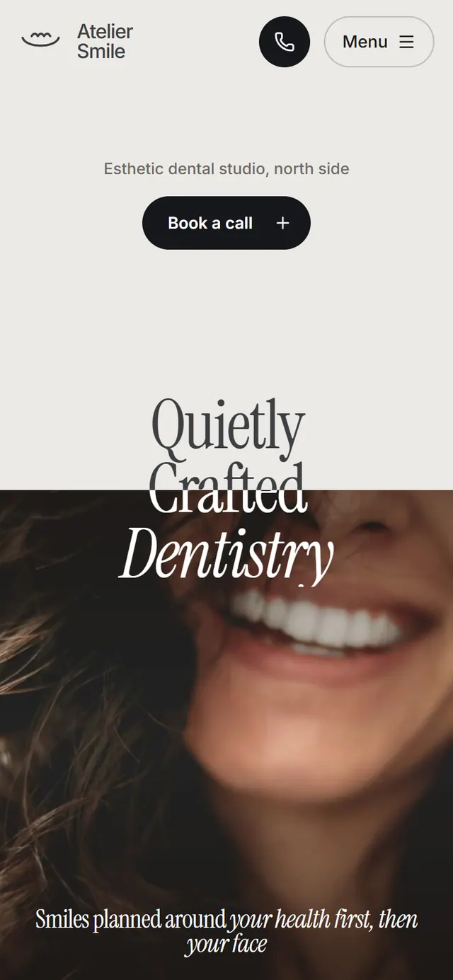 Atelier Smile Dentistry: the website on a phone
