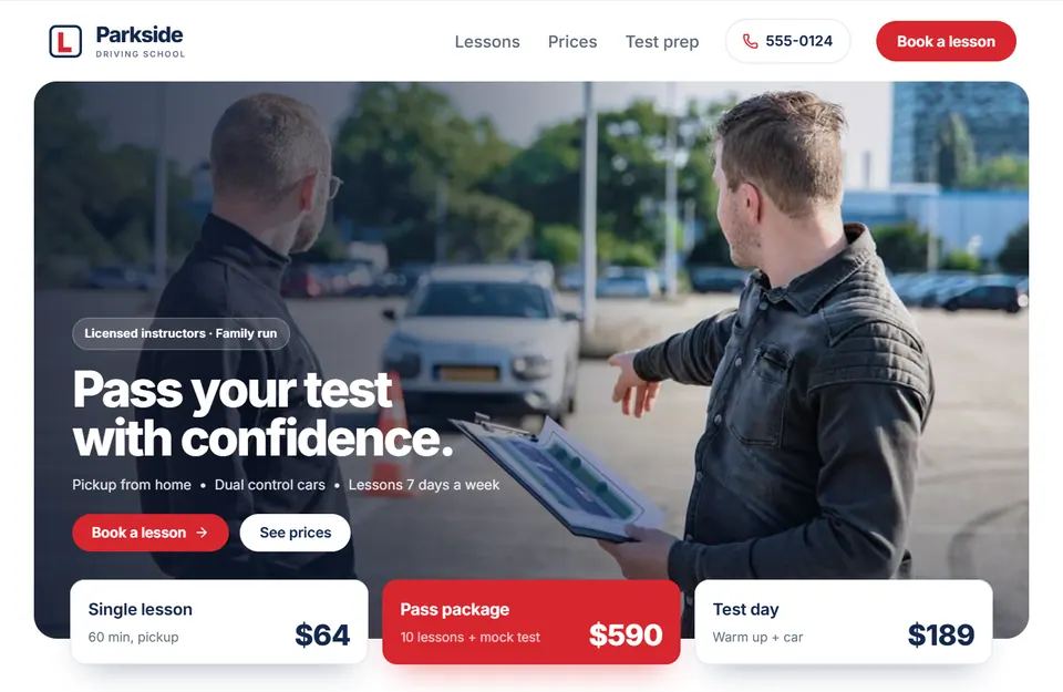 Parkside Driving School website design