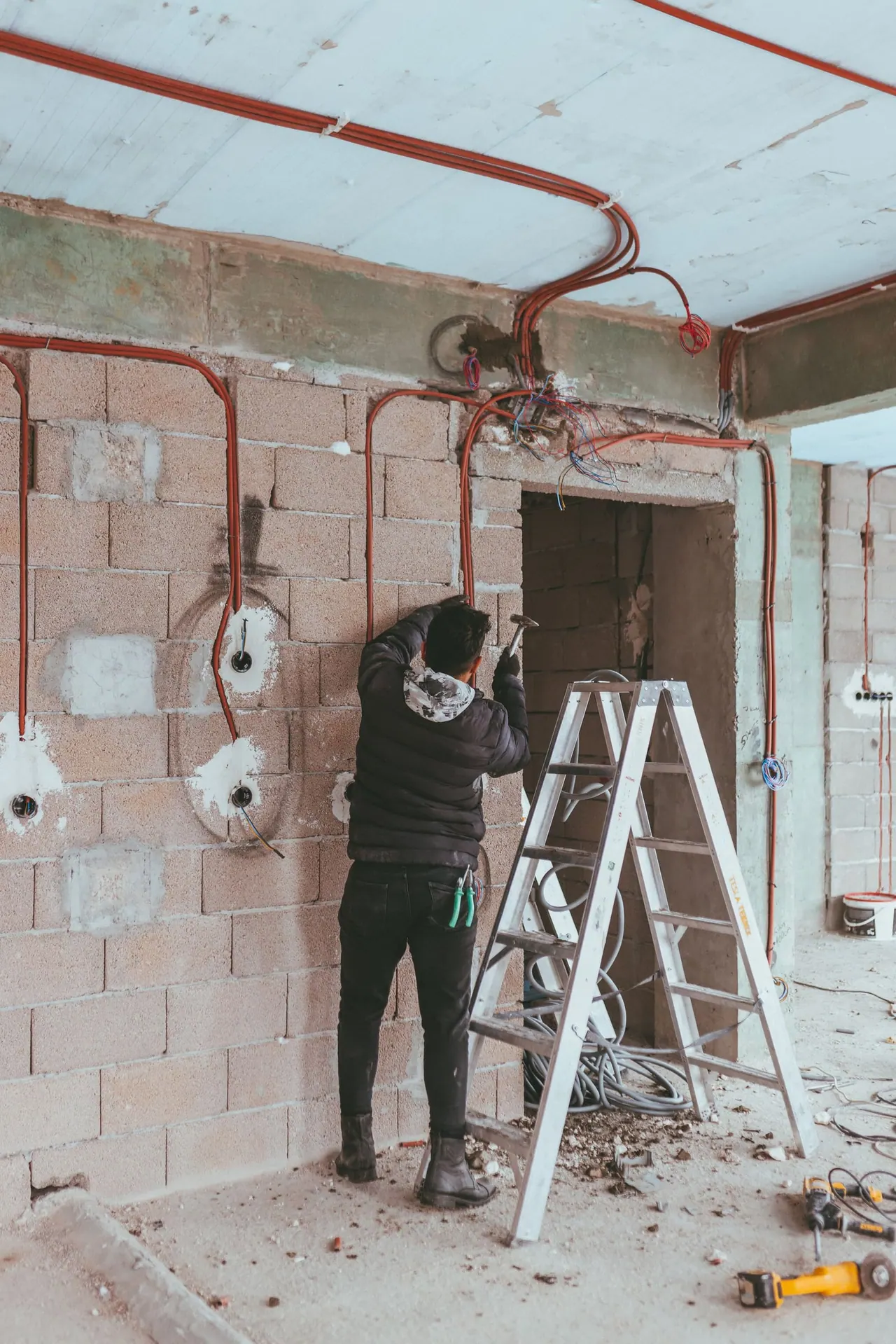 Renovation electrician at work