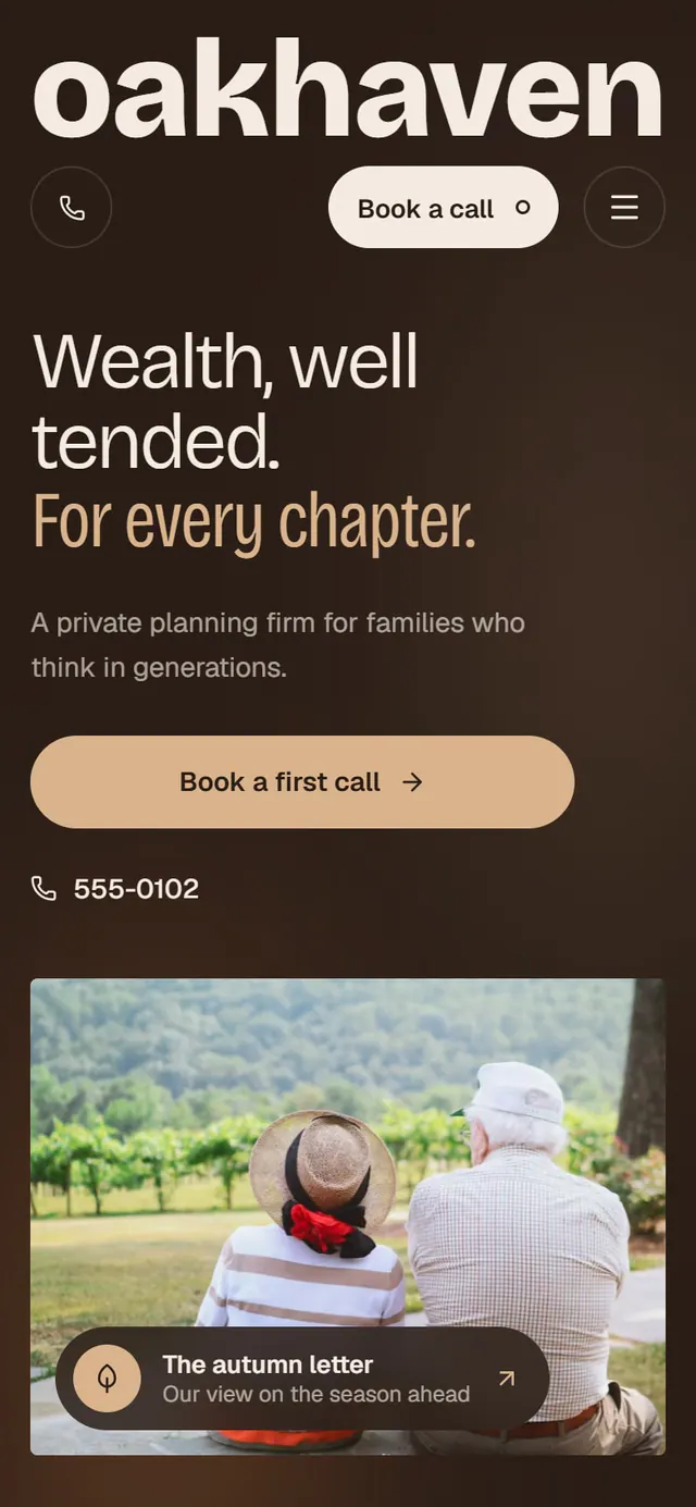 Oakhaven Private Wealth: the website on a phone
