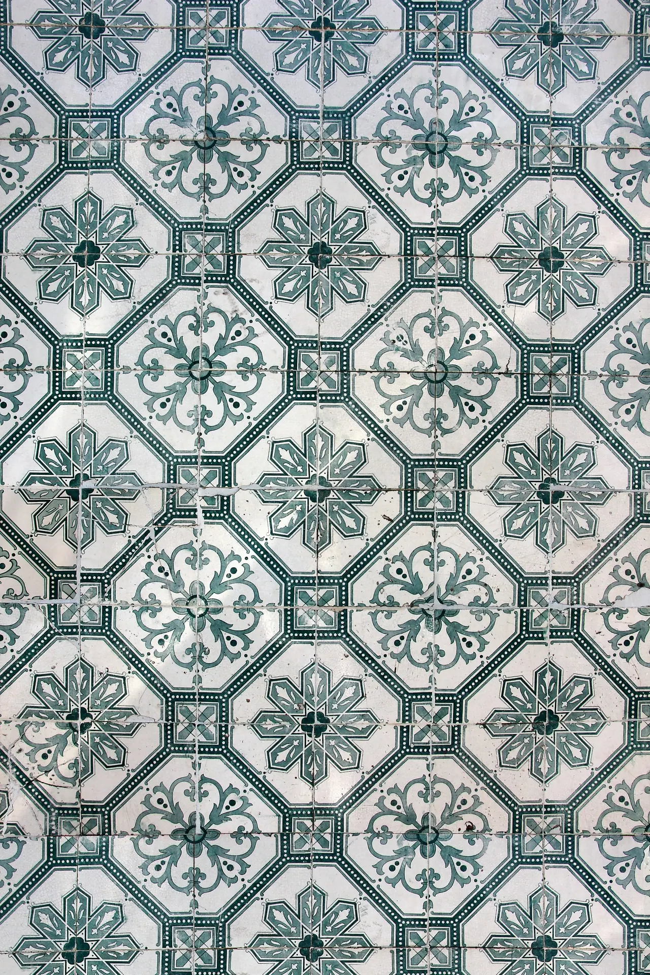 Patterned blue and white cement tiles