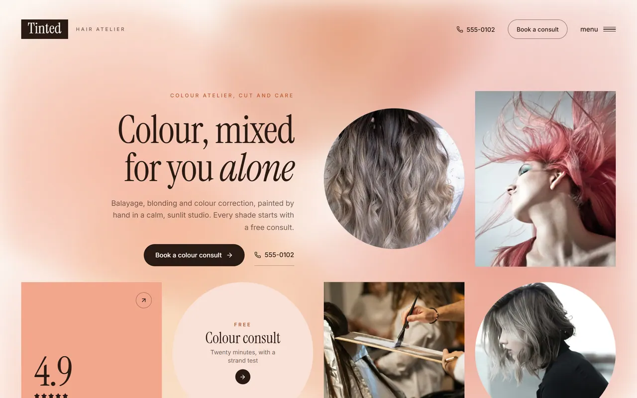 Tinted Hair Atelier: the website on a desktop