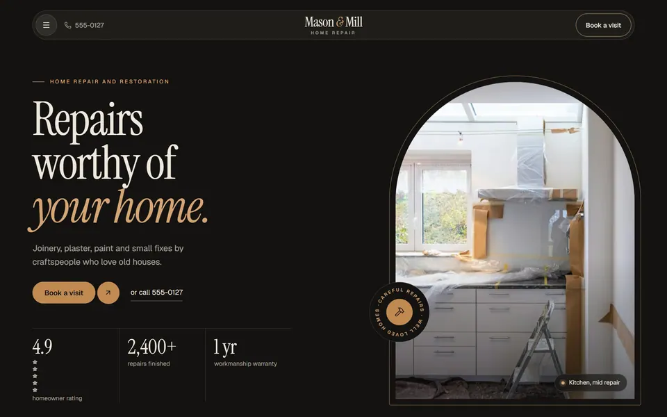 Mason & Mill Home Repair website design