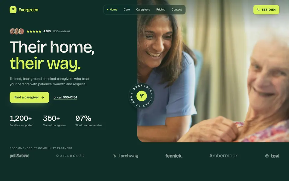 Evergreen Care at Home website design