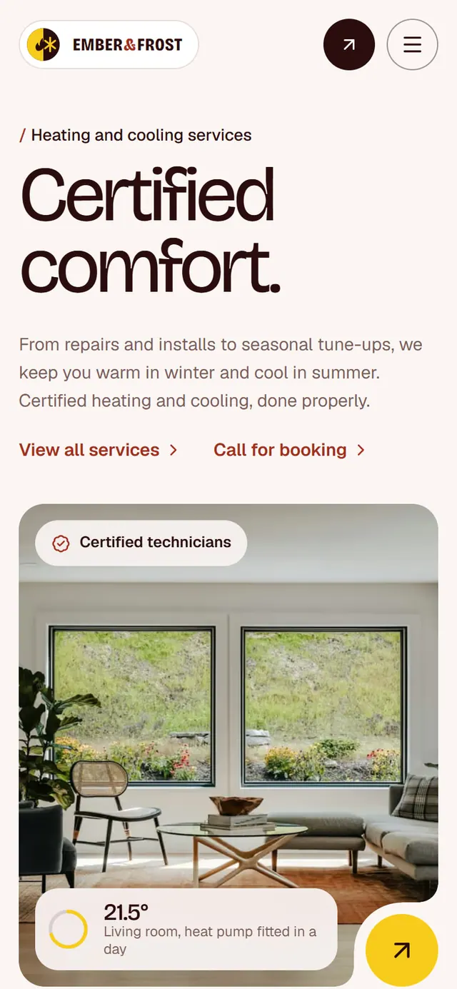 Ember & Frost: the website on a phone