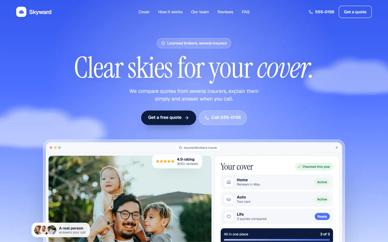 Skyward Insurance: the website on a desktop
