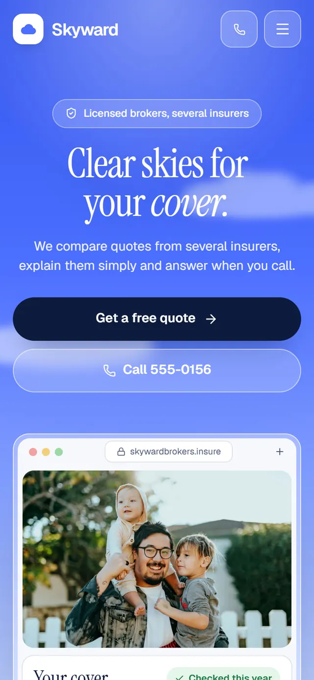 Skyward Insurance: the website on a phone