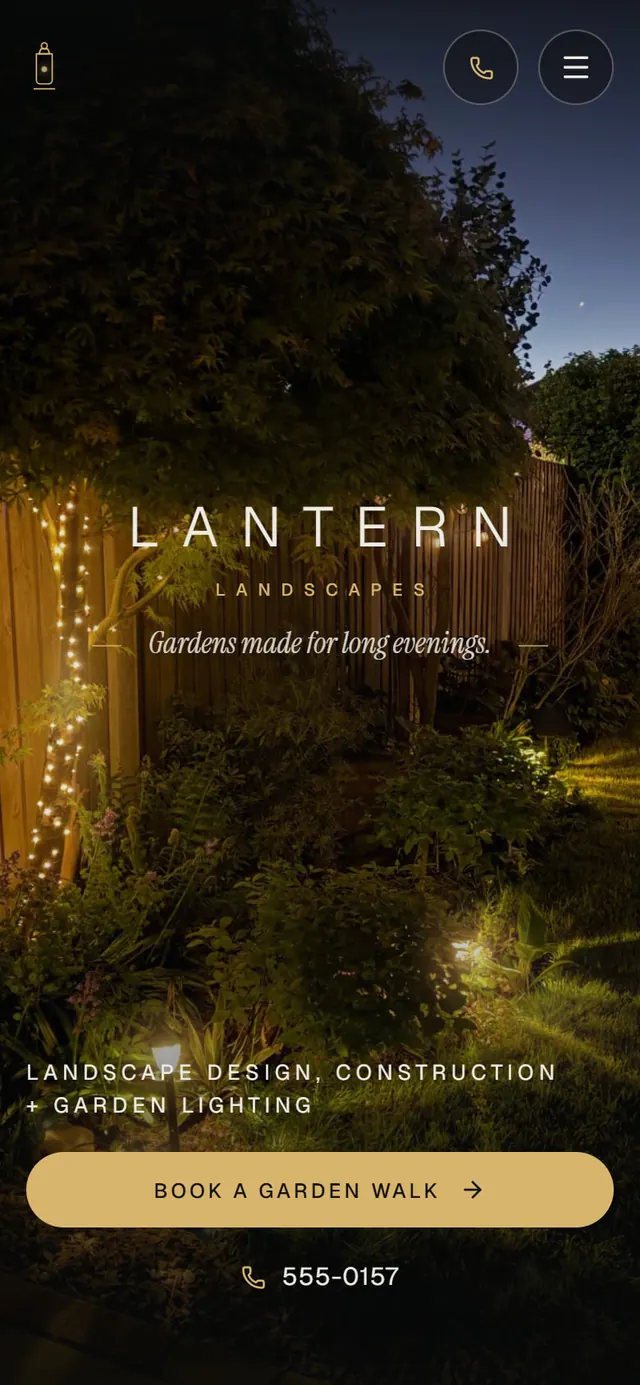 Lantern Landscapes: the website on a phone