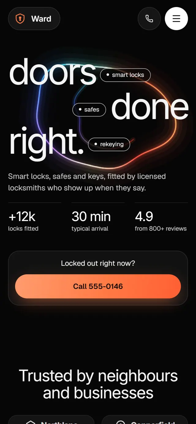 Ward Locks & Security: the website on a phone
