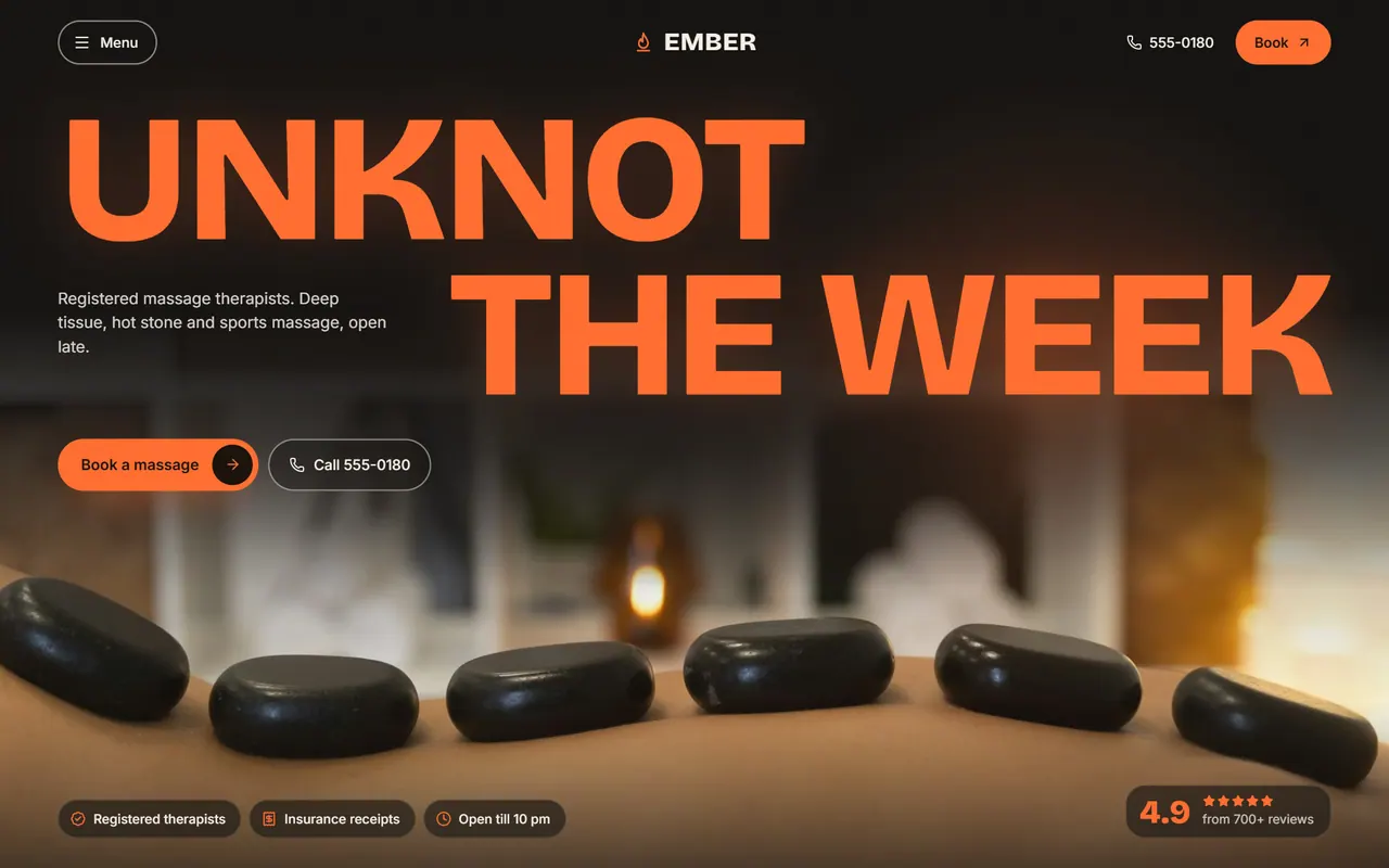 Ember Bodywork: the website on a desktop