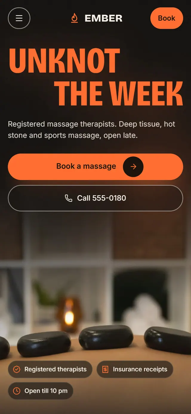 Ember Bodywork: the website on a phone