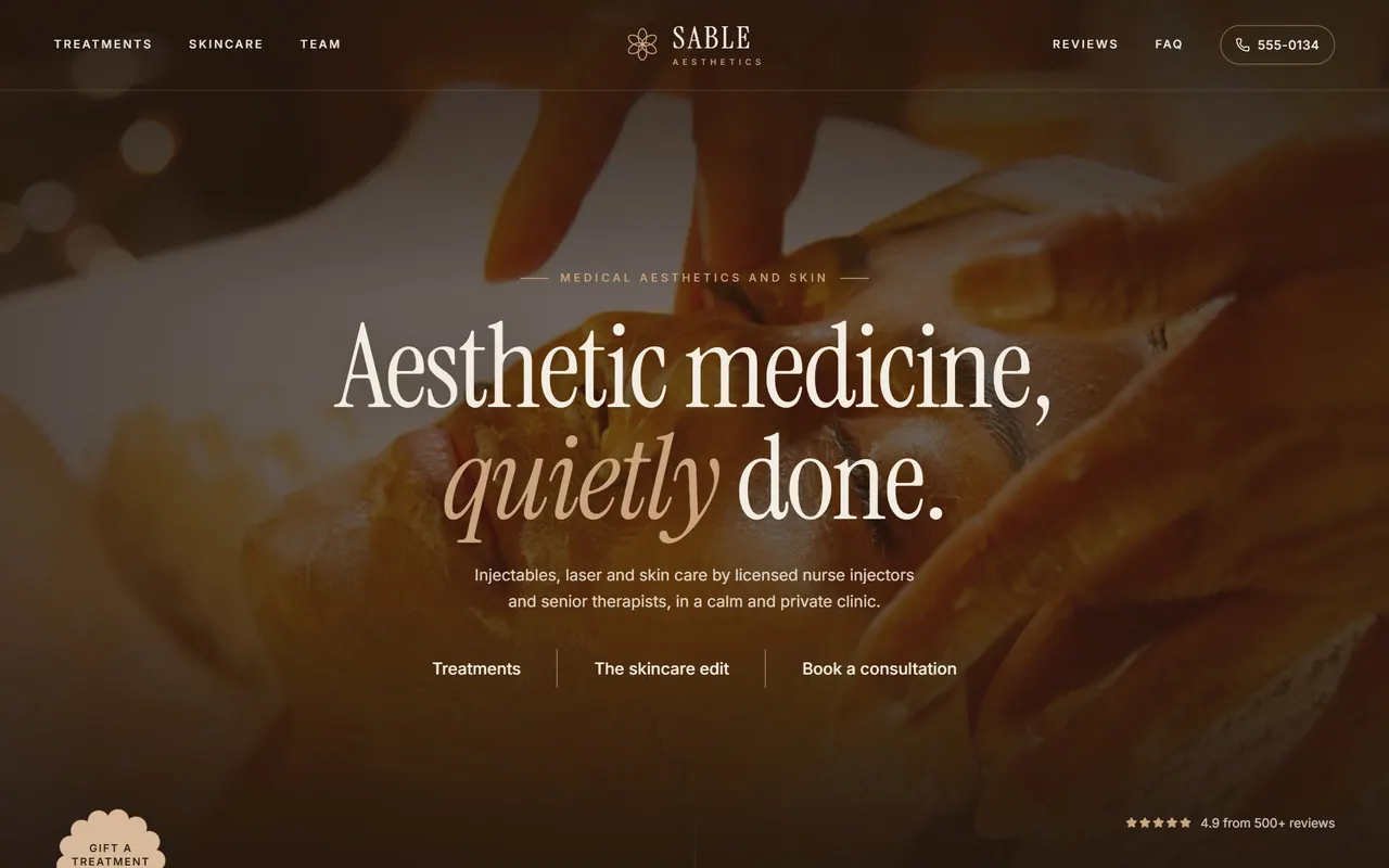 Sable Aesthetics: the website on a desktop