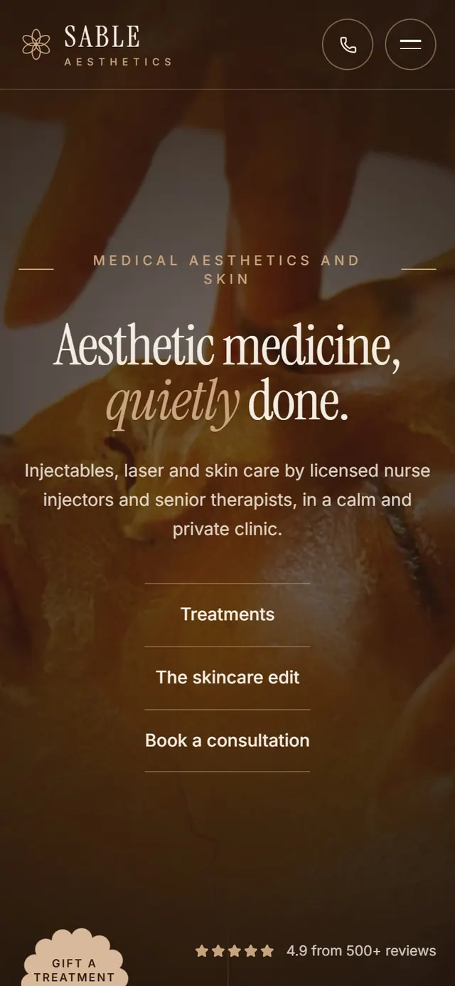 Sable Aesthetics: the website on a phone
