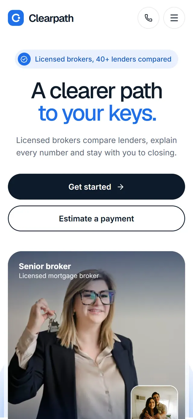 Clearpath Mortgage: the website on a phone