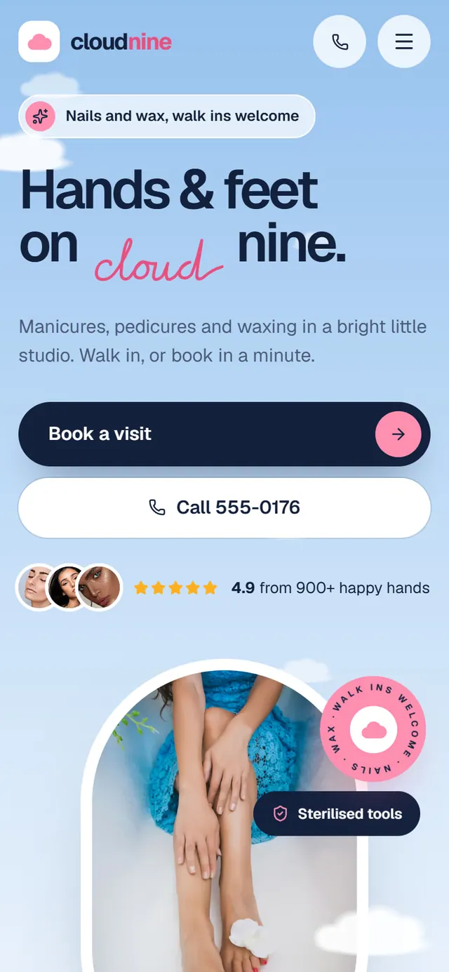 Cloud Nine Nails: the website on a phone