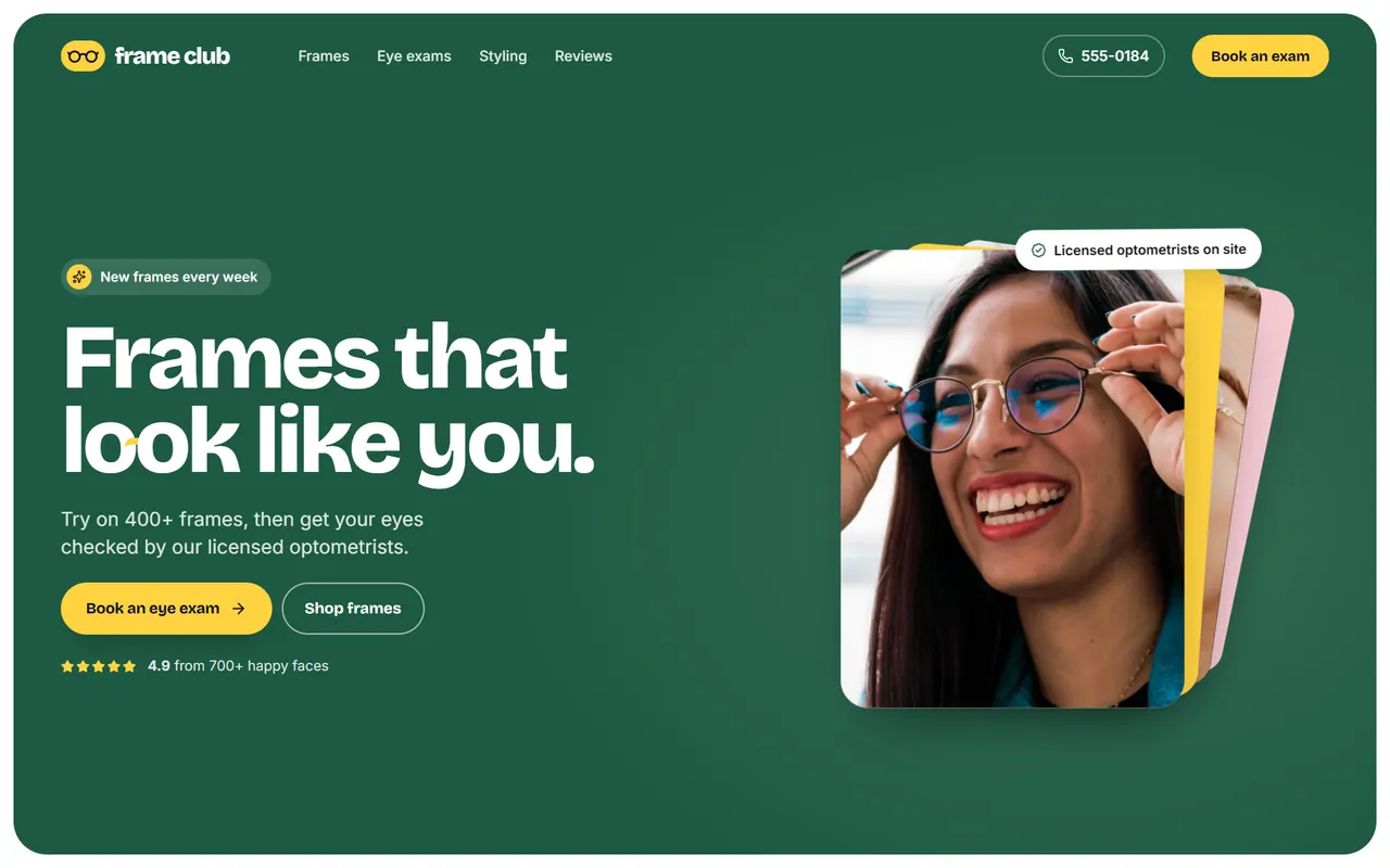 Frame Club Eyewear: the website on a desktop