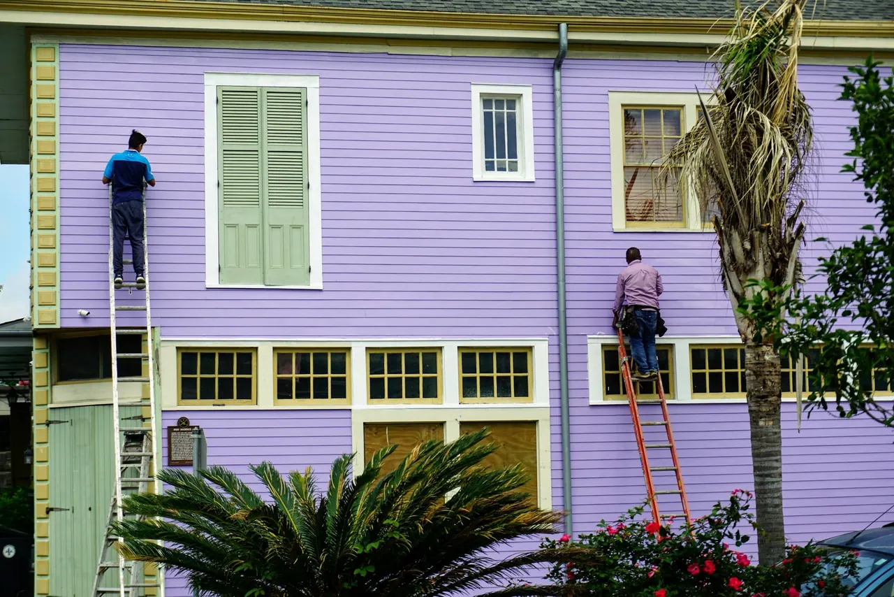 Lavender clapboard: full exterior, two storeys, nine days