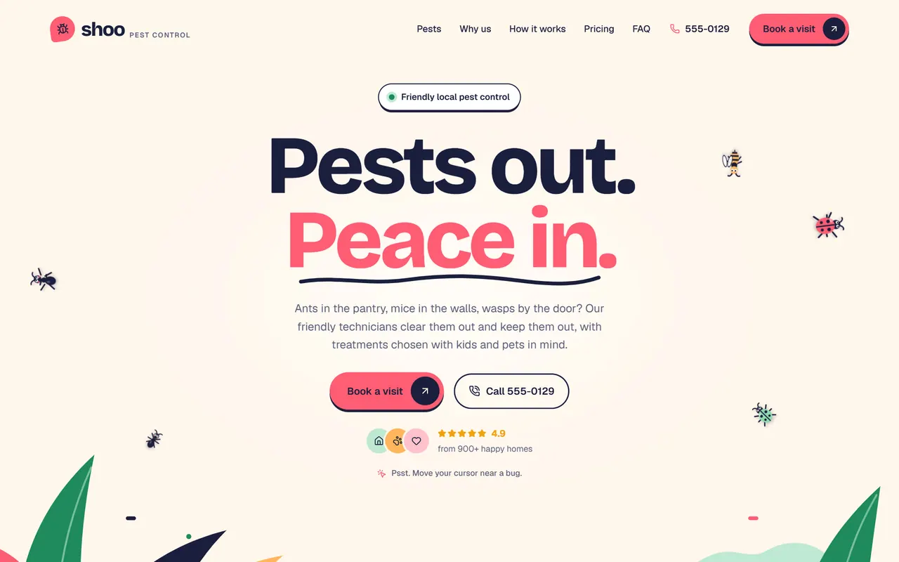 Shoo Pest Control: the website on a desktop