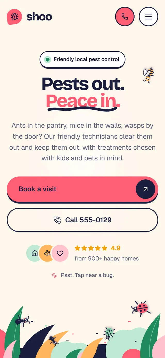 Shoo Pest Control: the website on a phone