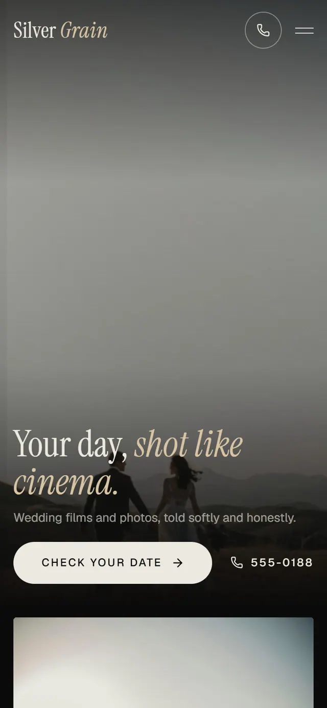Silver Grain Films: the website on a phone