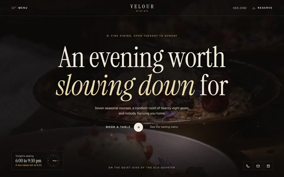 Velour Dining website design