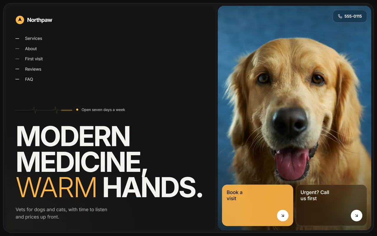 Northpaw Veterinary: the website on a desktop