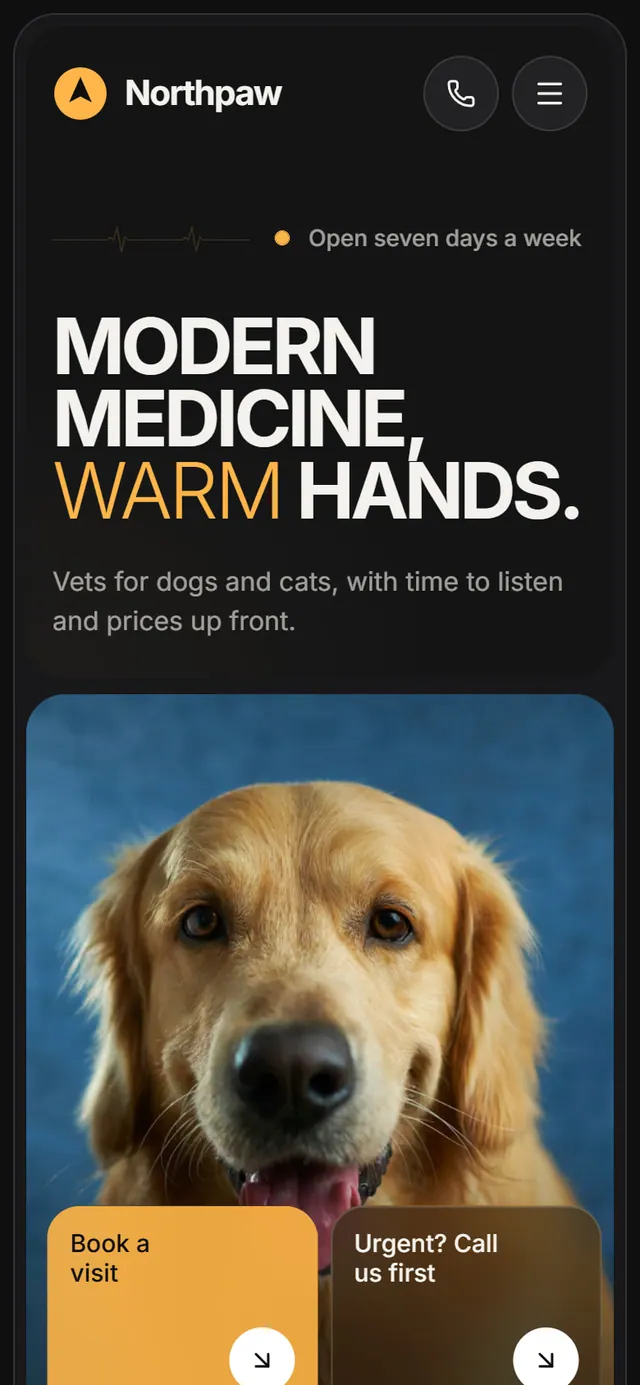 Northpaw Veterinary: the website on a phone
